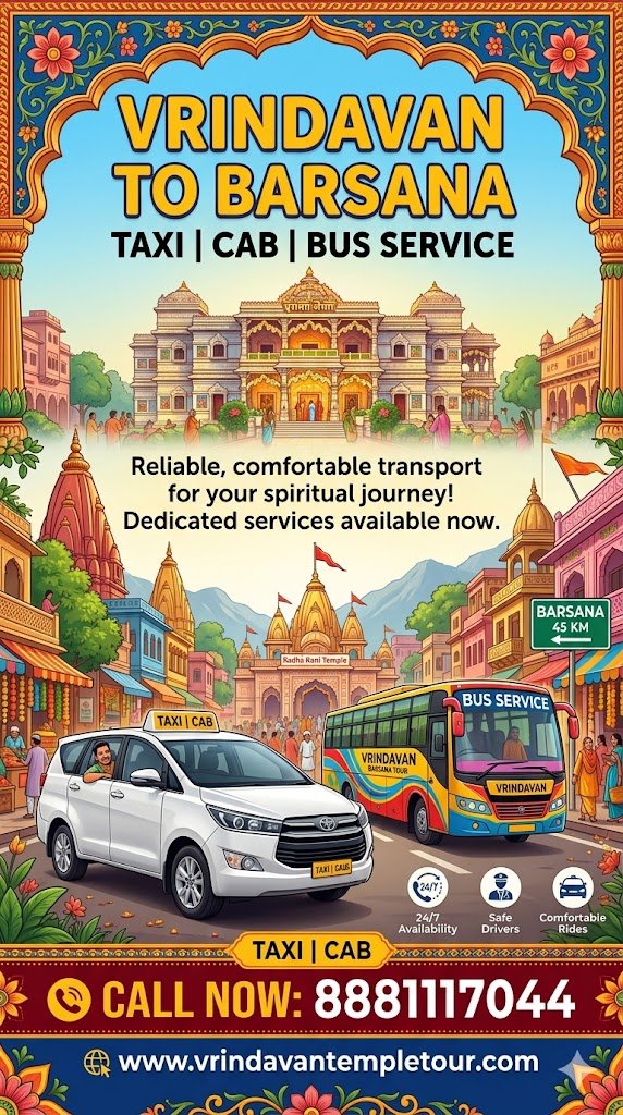 Vrindavan to Barsana Taxi | Cab | Bus