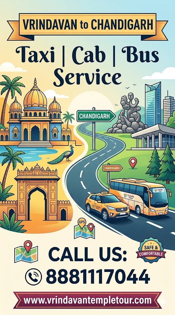 Vrindavan to Chandigarh Taxi | Cab | Bus Service