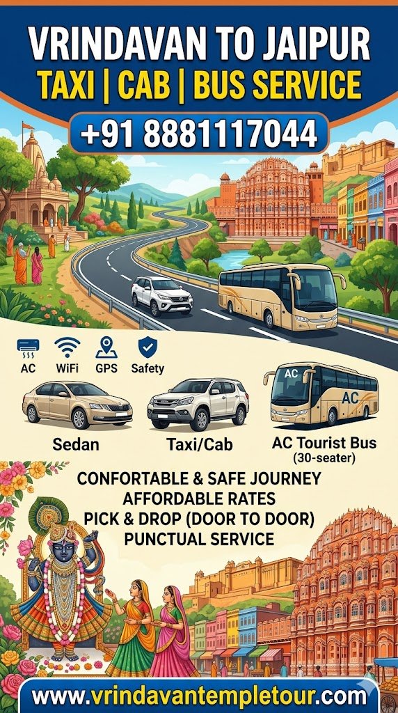 Vrindavan to Jaipur Taxi | Cab | Bus Service