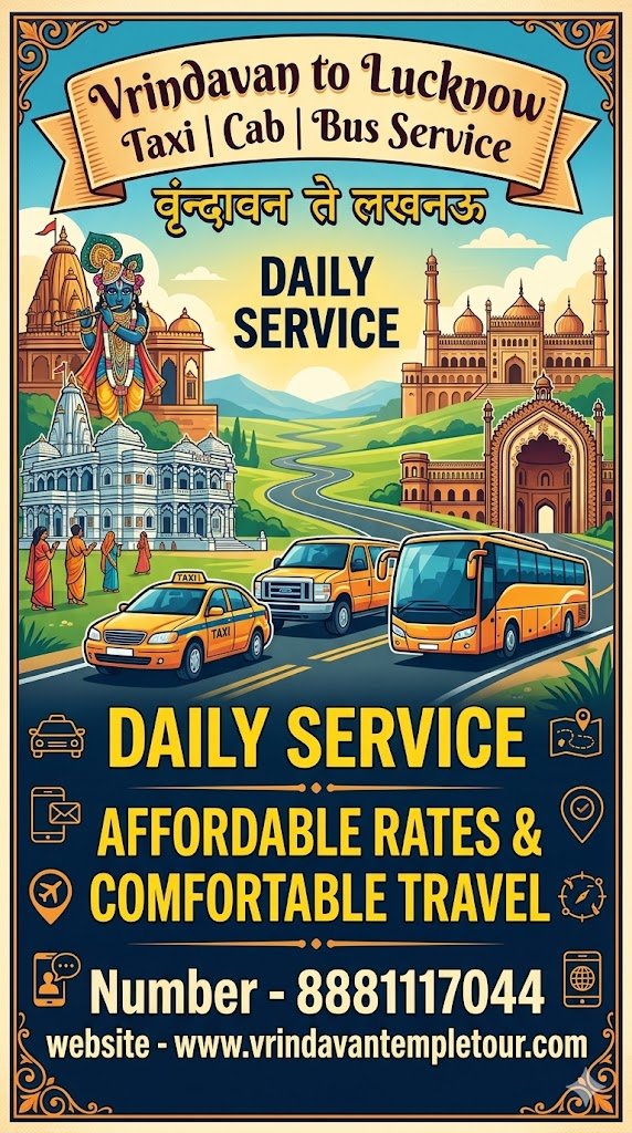 Vrindavan to Lucknow Taxi | Cab | Bus Service